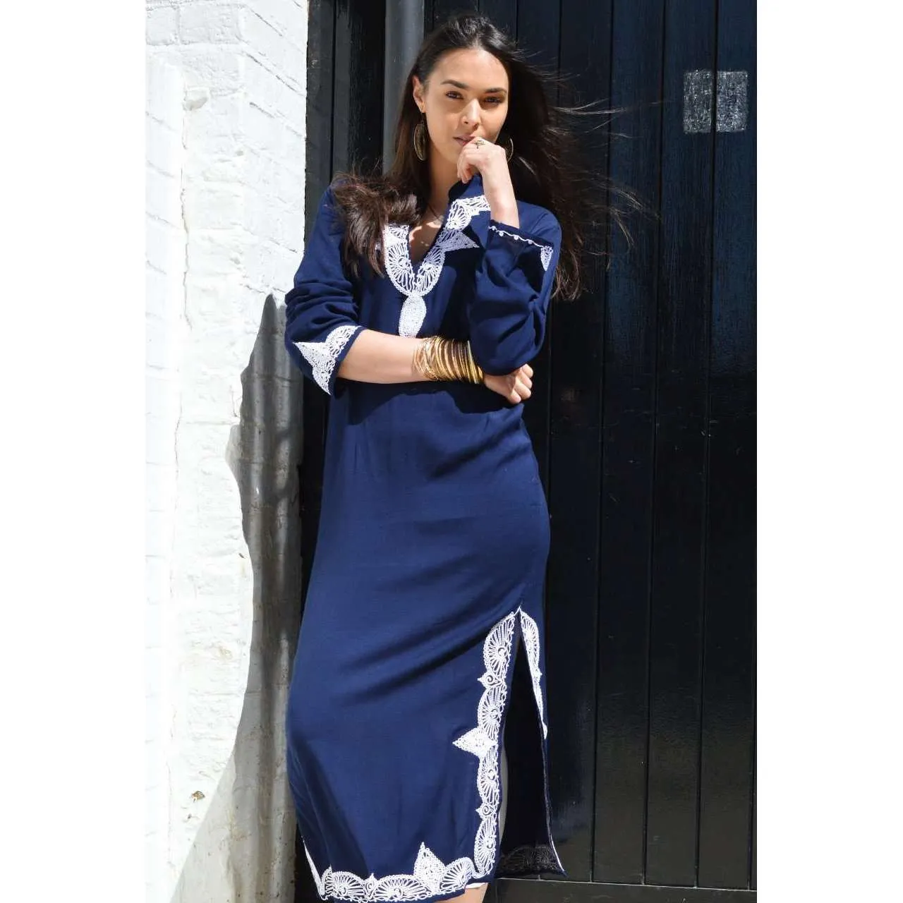 Salma Style Navy Blue Lounge Resort Moroccan Kaftan