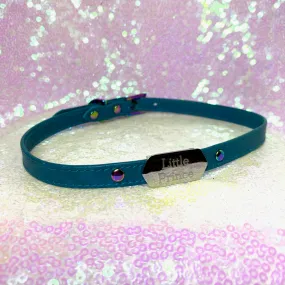 Sample Sale - Engraved Hexagon Mini Collar - Teal and Iridescent Rainbow - 13"-15"