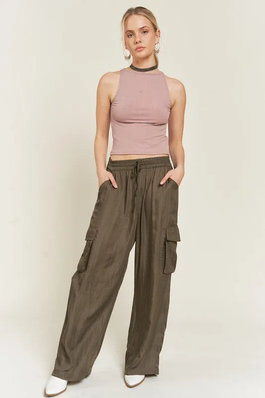 Satin Cargo Pants