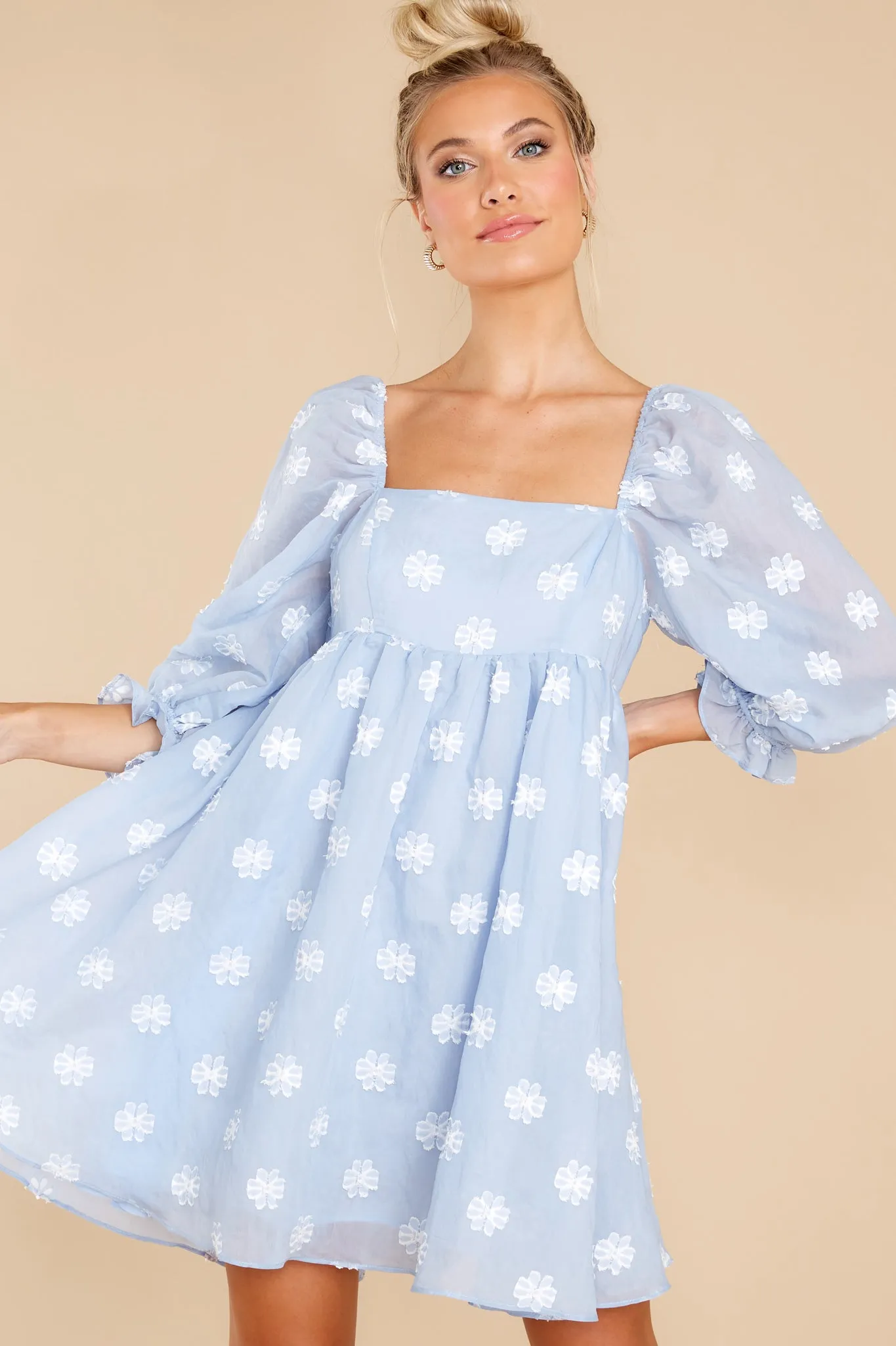 Say It's True Pastel Blue Floral Embroidered Dress