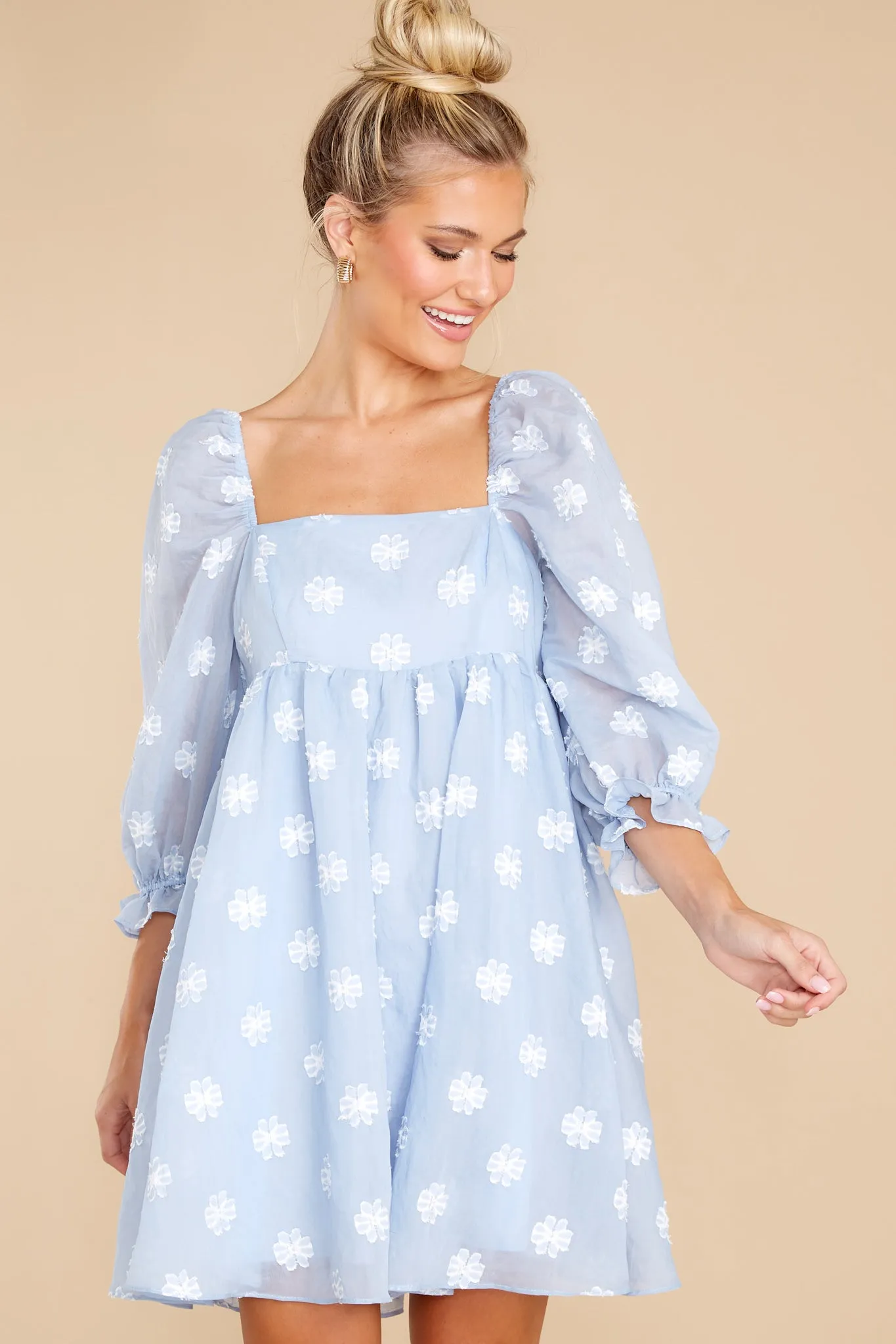 Say It's True Pastel Blue Floral Embroidered Dress