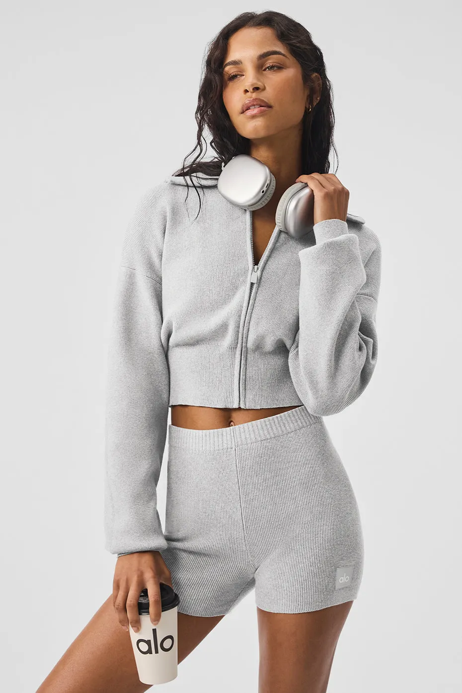 Scholar Knit Cropped Full Zip Jacket - Athletic Heather Grey