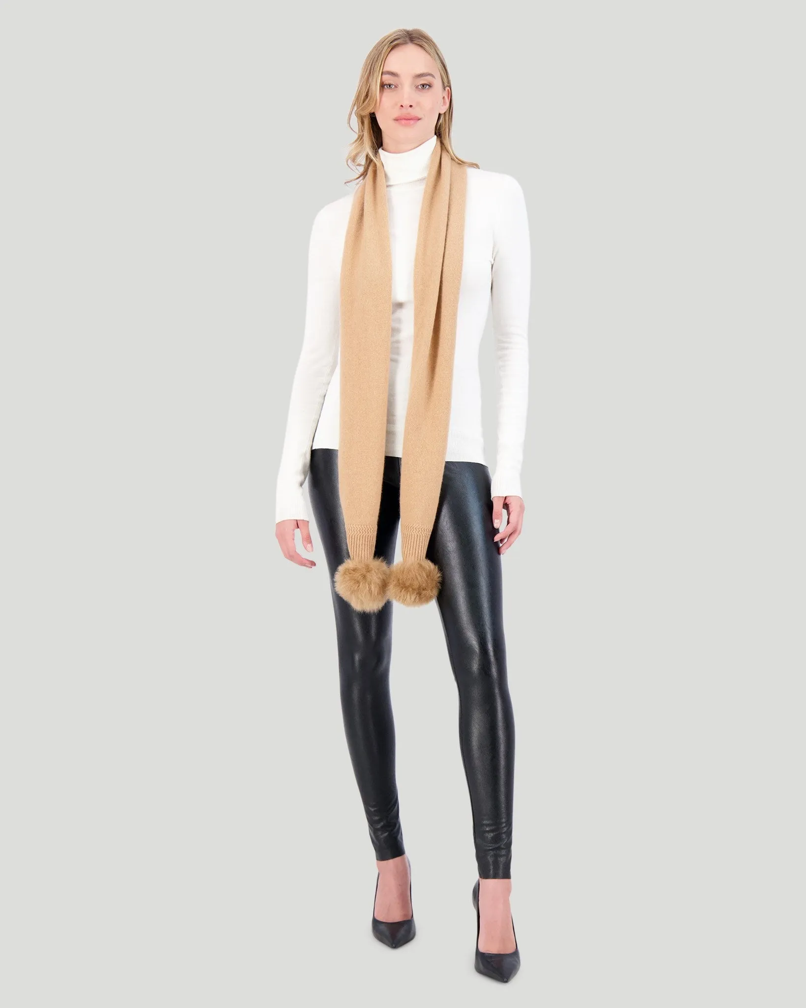 Select Knit Cashmere Scarf with Toscana Shearling Lamb Pompom