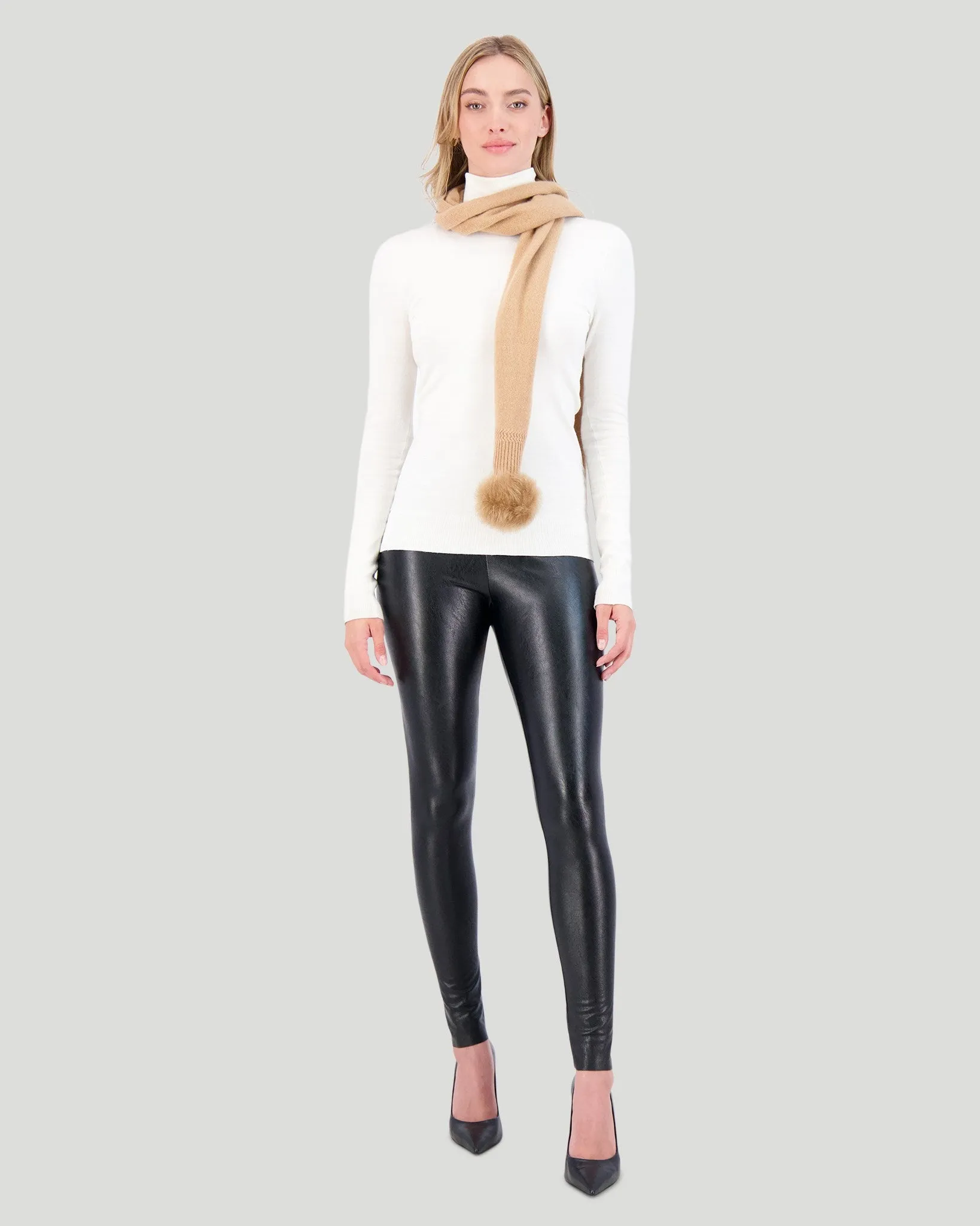 Select Knit Cashmere Scarf with Toscana Shearling Lamb Pompom