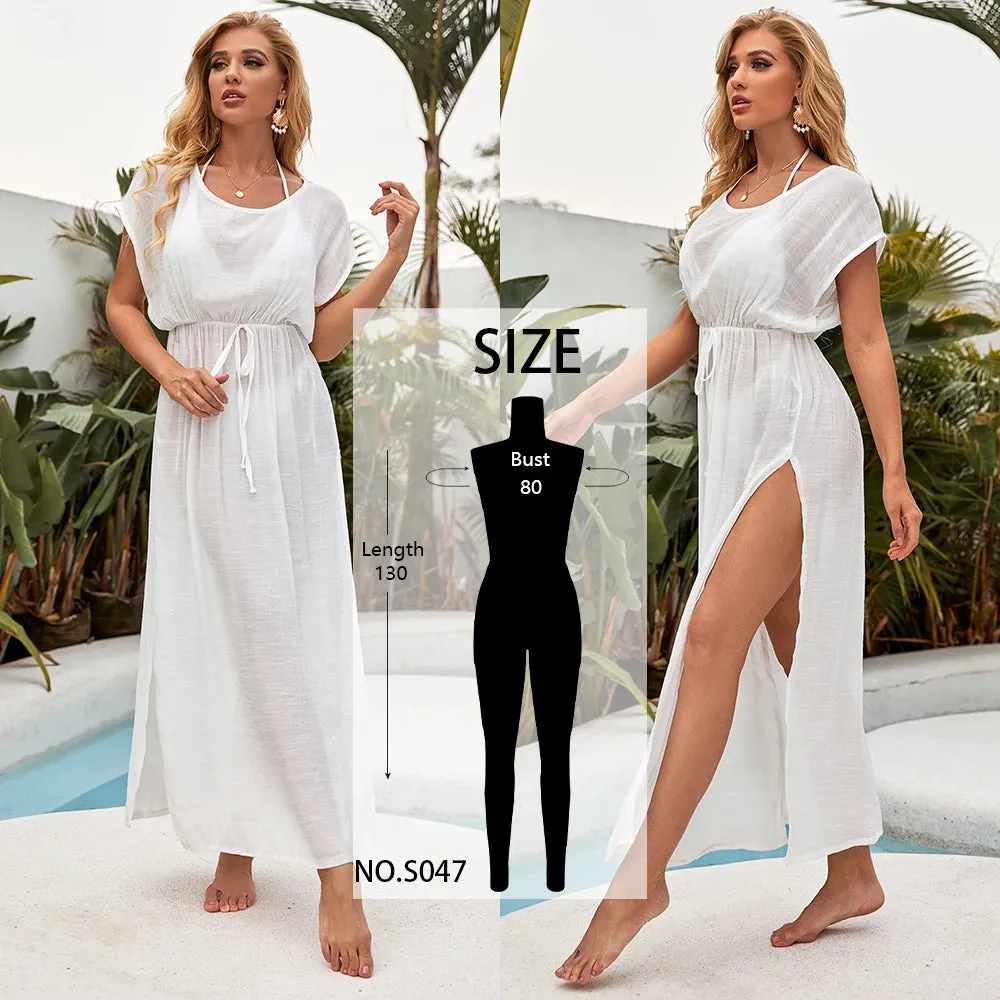 Sexy Bikini Cover-Ups Long White Tunic Casual Summer Beach Dress Elegant Women Plus Size Beach Wear Swim Suit Cover Up