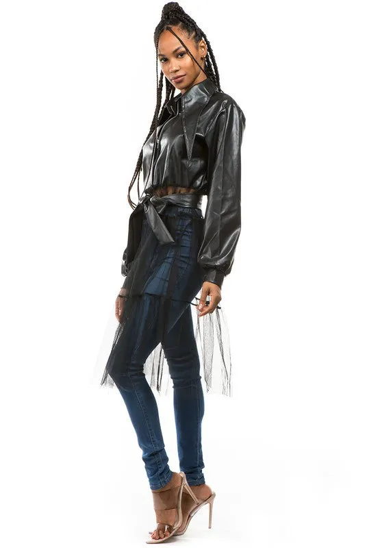 SEXY FAUX LEATHER Cropped Biker Moto JACKET in Solid Black | Claude