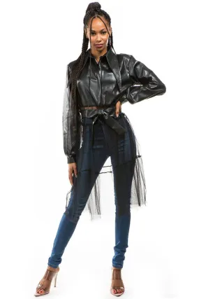 SEXY FAUX LEATHER Cropped Biker Moto JACKET in Solid Black | Claude