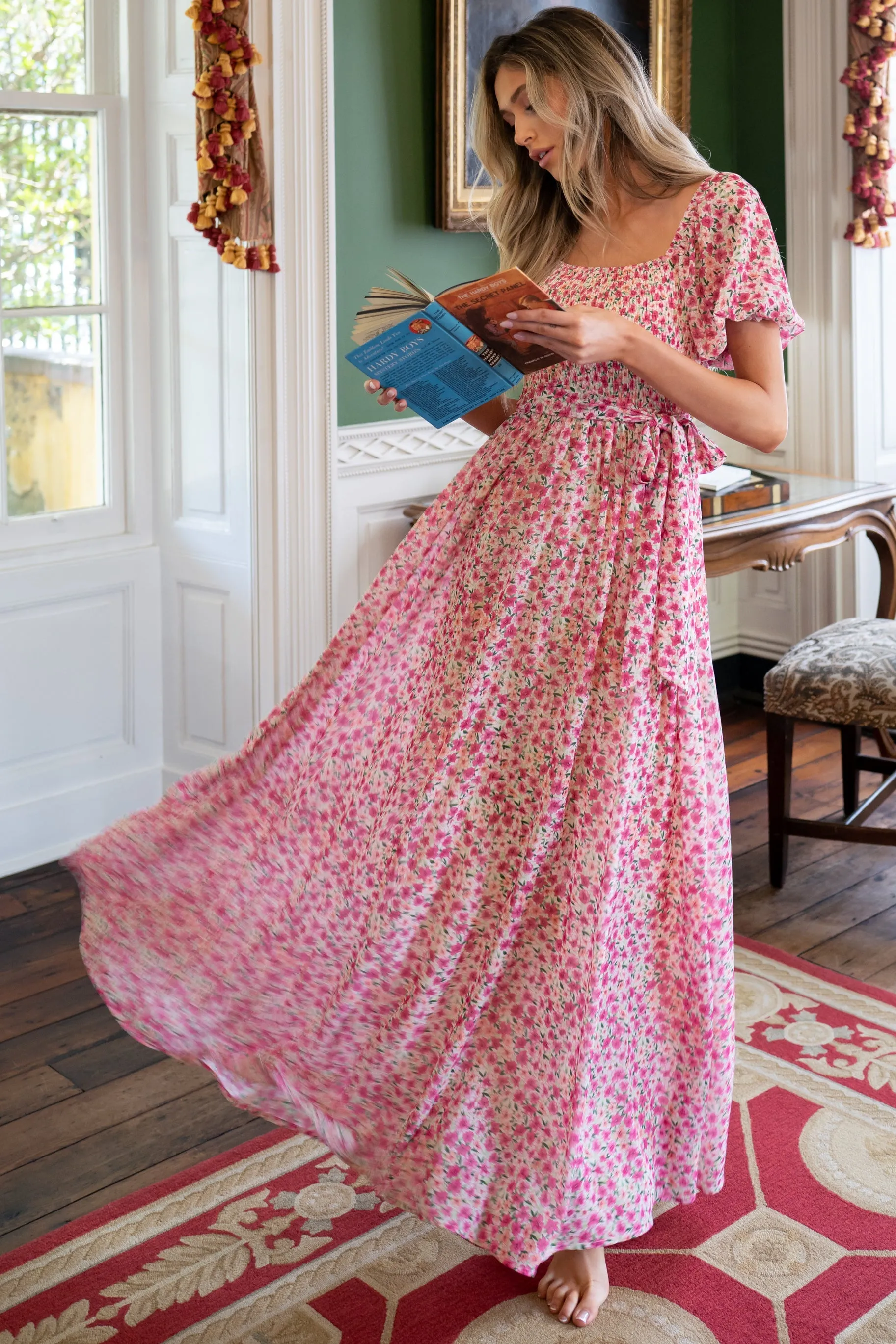 Showers Of Roses Pink Floral Print Maxi Dress