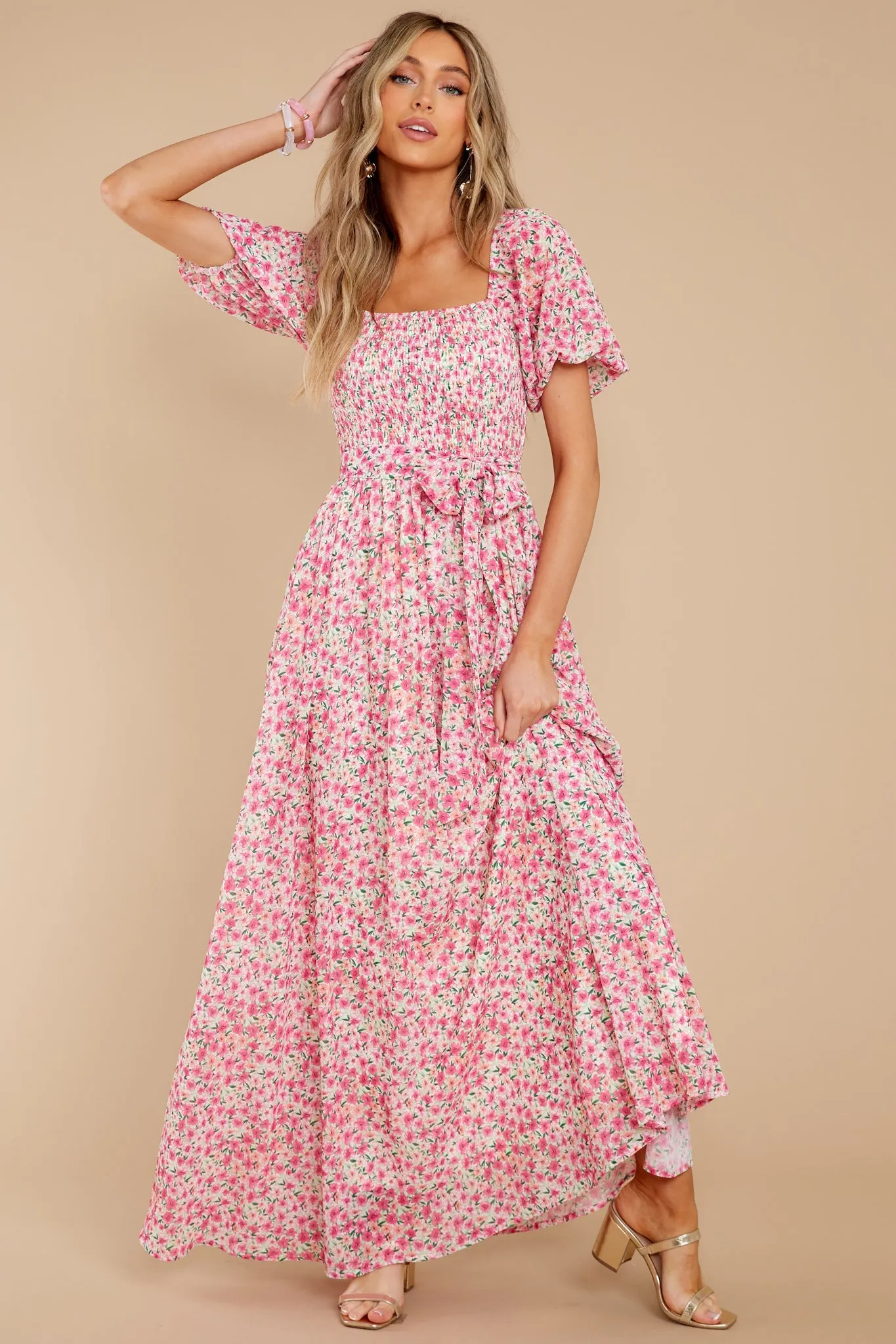 Showers Of Roses Pink Floral Print Maxi Dress