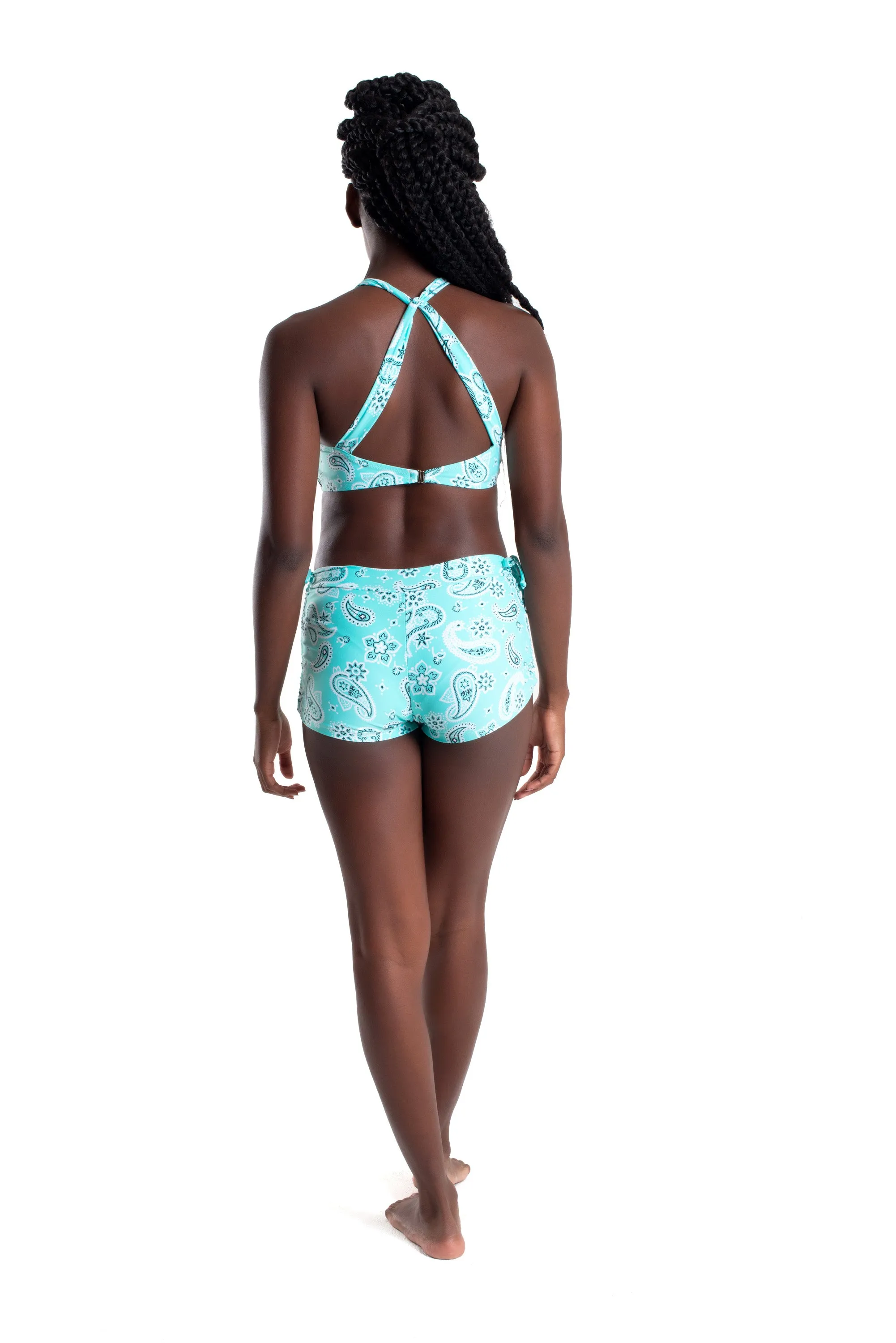 Side String Shorts, Aqua Blue Paisley, Cool Form Light