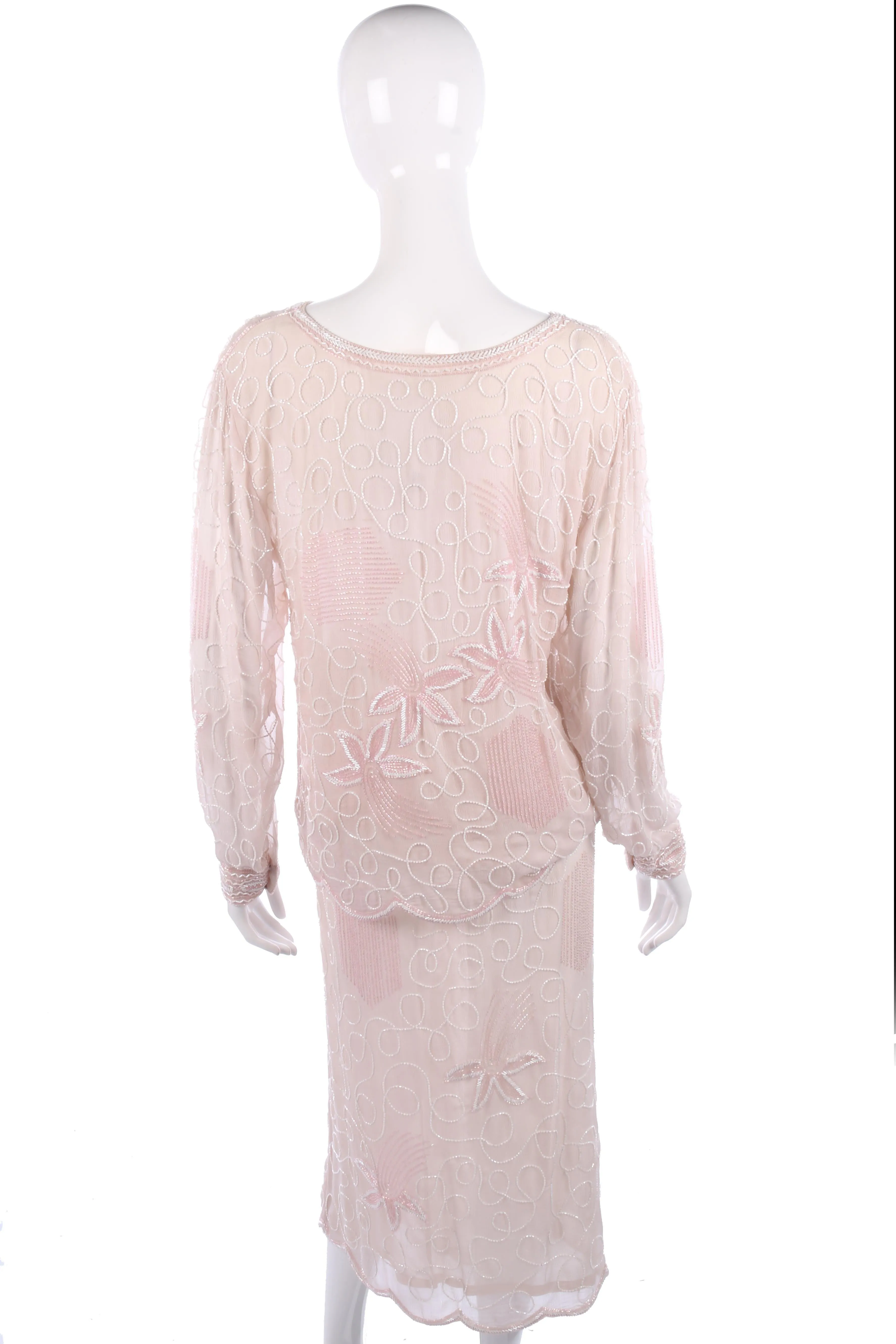 Silk chiffon pink beaded skirt and top size M/L