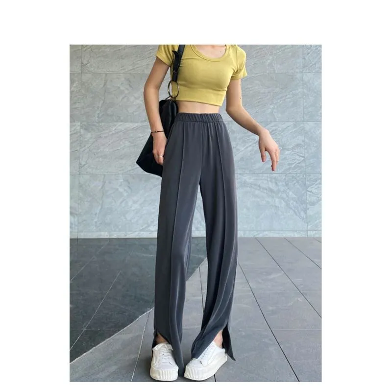 Silky Sun Protection Draping Copper Split Casual Straight Pants Thin Pants