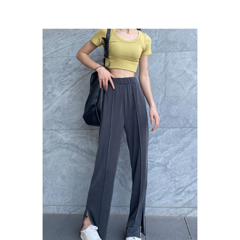 Silky Sun Protection Draping Copper Split Casual Straight Pants Thin Pants