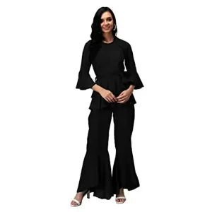 SKY FLY Girls Bell Sleeves Wide Leg Casual Jumpsuit Black 15-16 Years