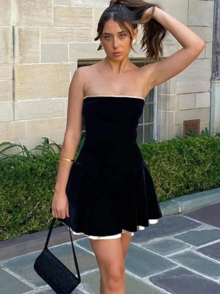 Sleeveless Folds Elegant Off Ruffle Splice Party Sexy Mini Shoulder Dress