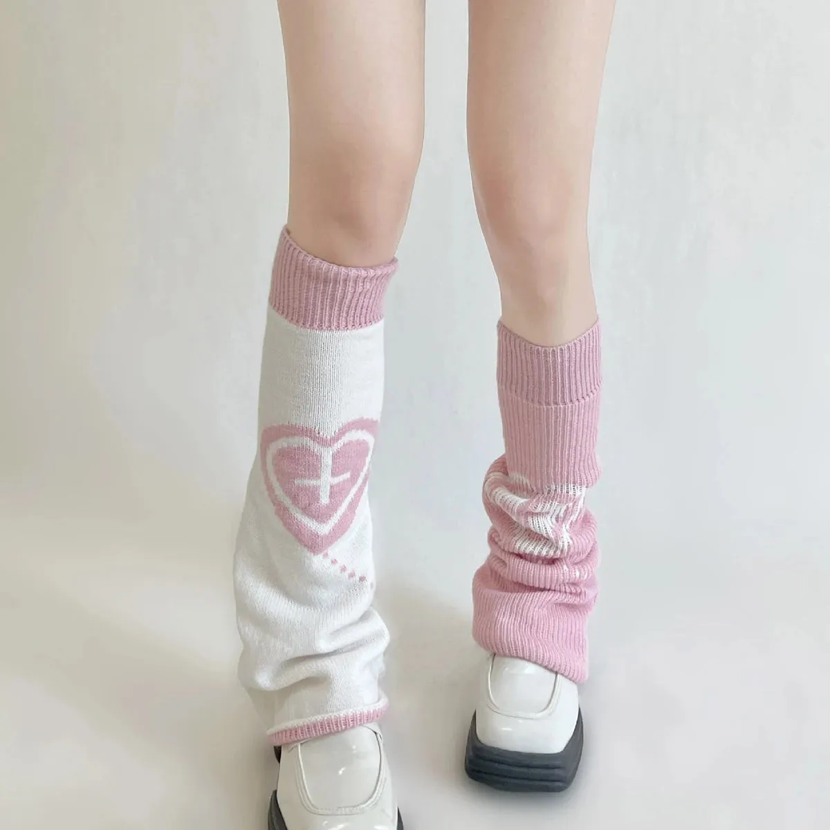 Sohiwoo Double Knitted Leg Cover Love Cross Hot Girl Y2k Wide Leg Socks Polyester Punk Leg Warmers  Harajuku Y2K Gothic AB Leg Socks