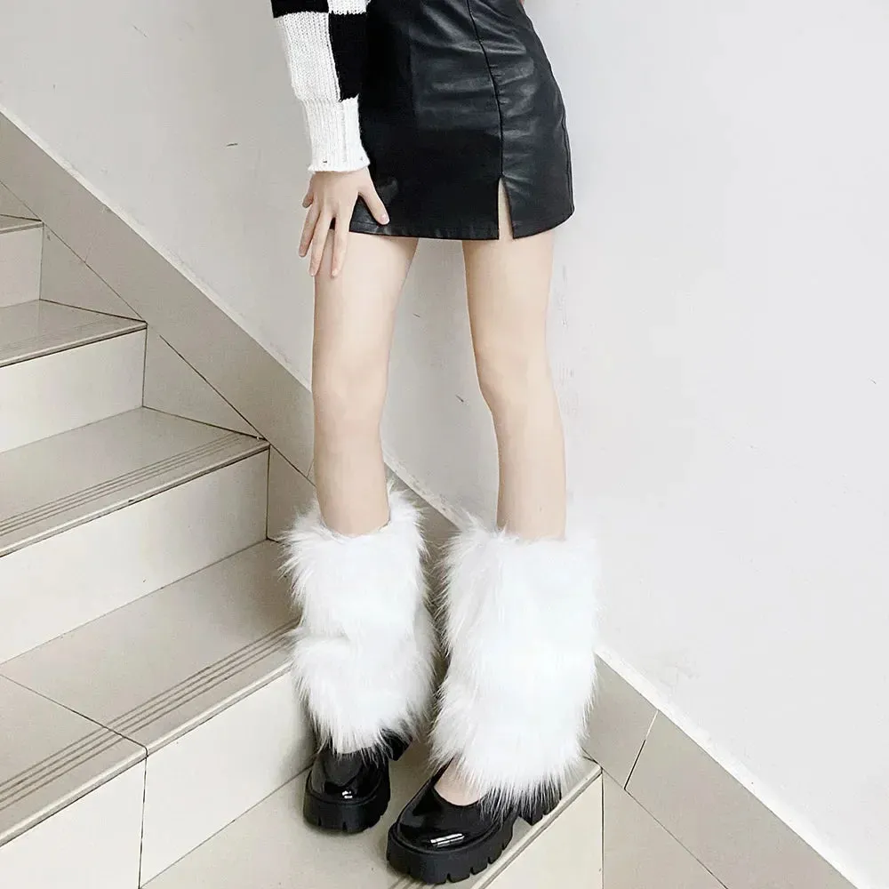 Sohiwoo Faux Fur Leg Warmers Jk Boots Socks Women Harajuku Y2k Lolita Rave Fluffies Boot Cover Fur Winter Spice Warming Foot Sleeve