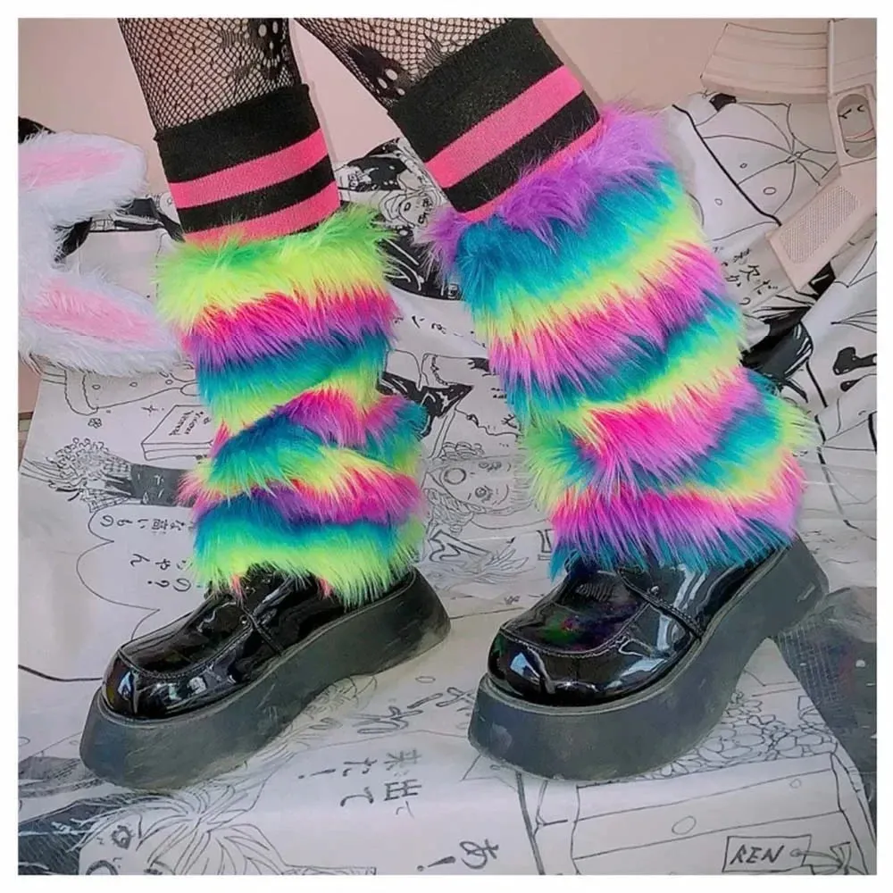 Sohiwoo Faux Fur Leg Warmers Jk Boots Socks Women Harajuku Y2k Lolita Rave Fluffies Boot Cover Fur Winter Spice Warming Foot Sleeve