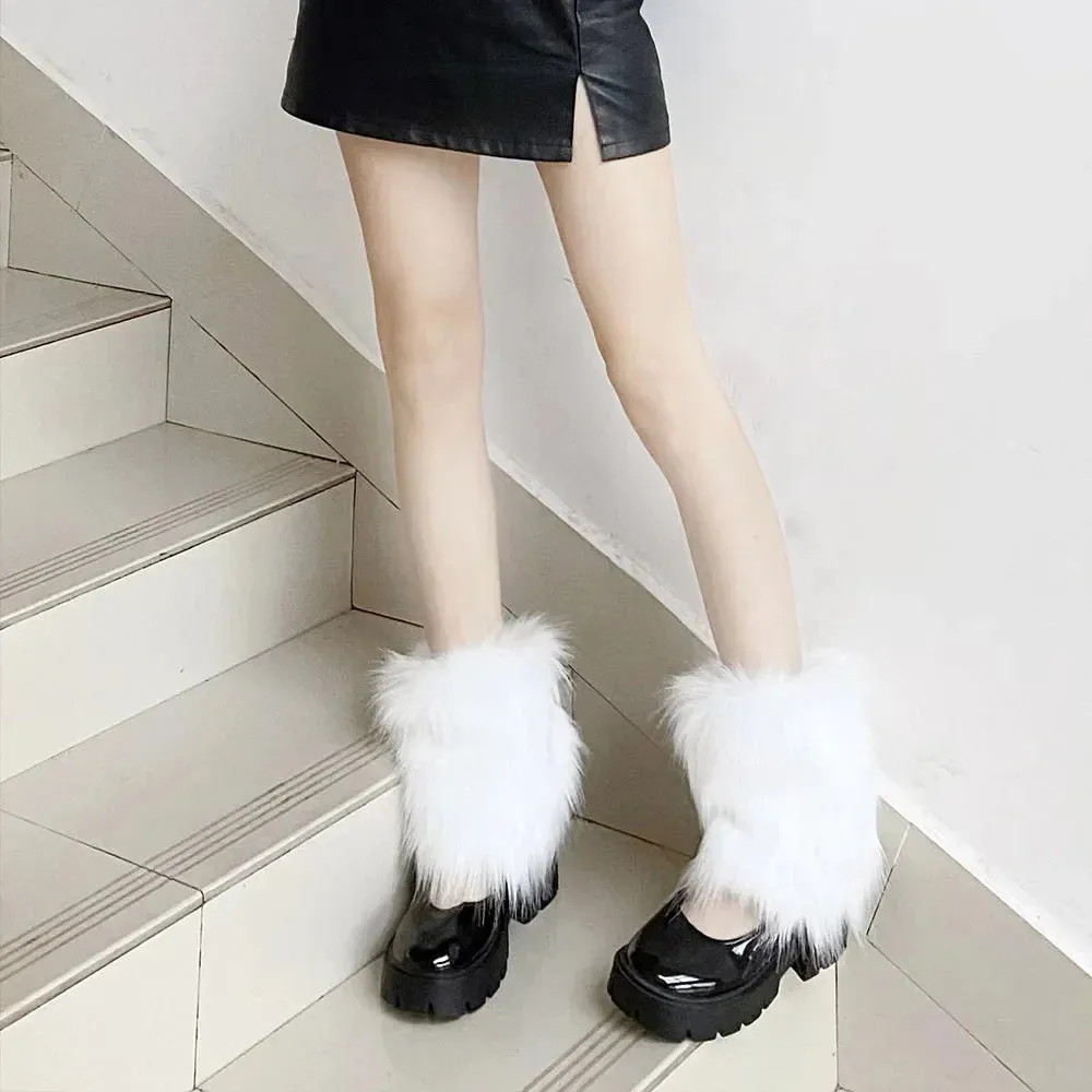 Sohiwoo Faux Fur Leg Warmers Jk Boots Socks Women Harajuku Y2k Lolita Rave Fluffies Boot Cover Fur Winter Spice Warming Foot Sleeve