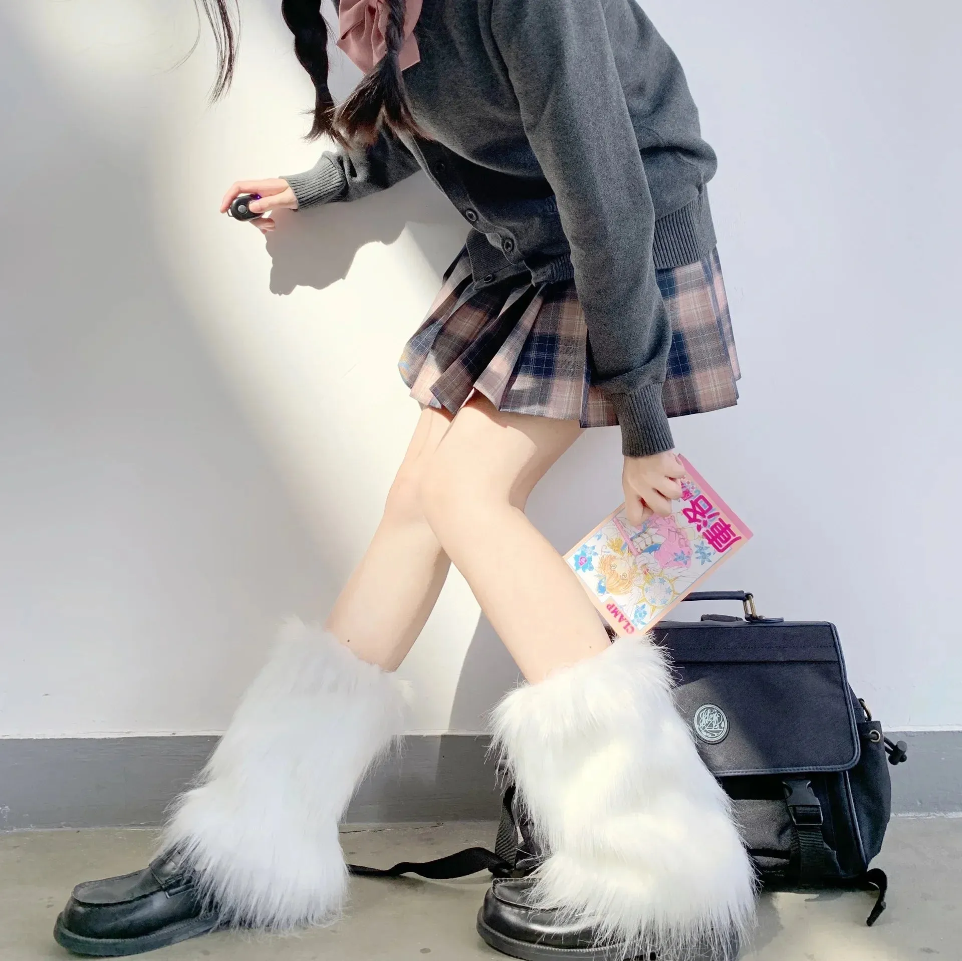 Sohiwoo Faux Fur Leg Warmers Jk Boots Socks Women Harajuku Y2k Lolita Rave Fluffies Boot Cover Fur Winter Spice Warming Foot Sleeve