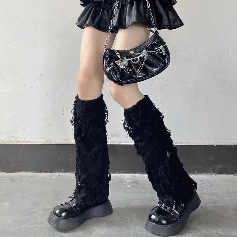 Sohiwoo Gothic Ripped Leg Socks Jk Women Dark Punk Leg Warmer Y2k Beggars Socks with Holes Party Harajuku Leg Cover Boot Cuff Socks