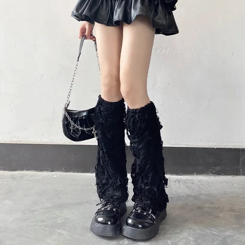 Sohiwoo Gothic Ripped Leg Socks Jk Women Dark Punk Leg Warmer Y2k Beggars Socks with Holes Party Harajuku Leg Cover Boot Cuff Socks