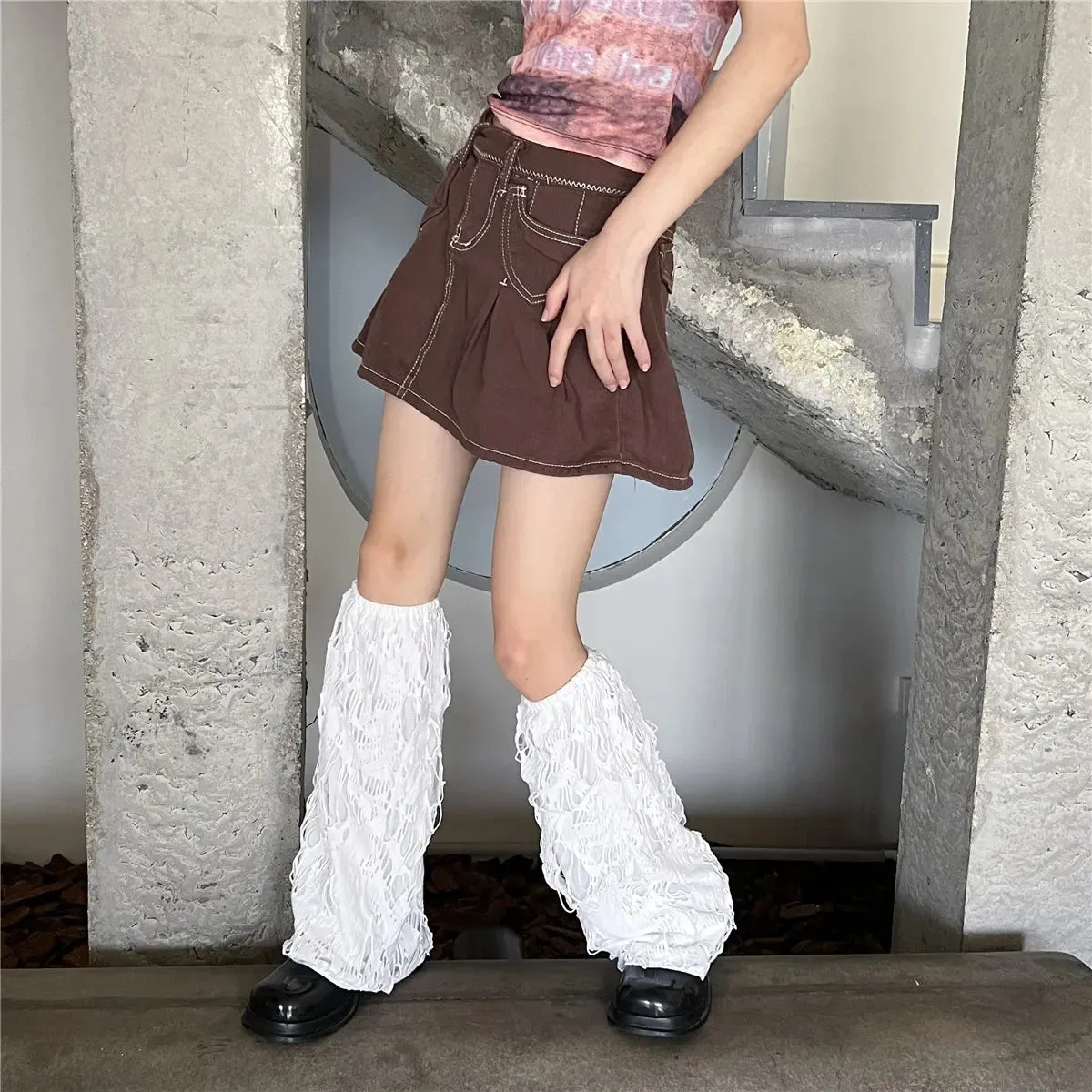 Sohiwoo Gothic Ripped Leg Socks Jk Women Dark Punk Leg Warmer Y2k Beggars Socks with Holes Party Harajuku Leg Cover Boot Cuff Socks