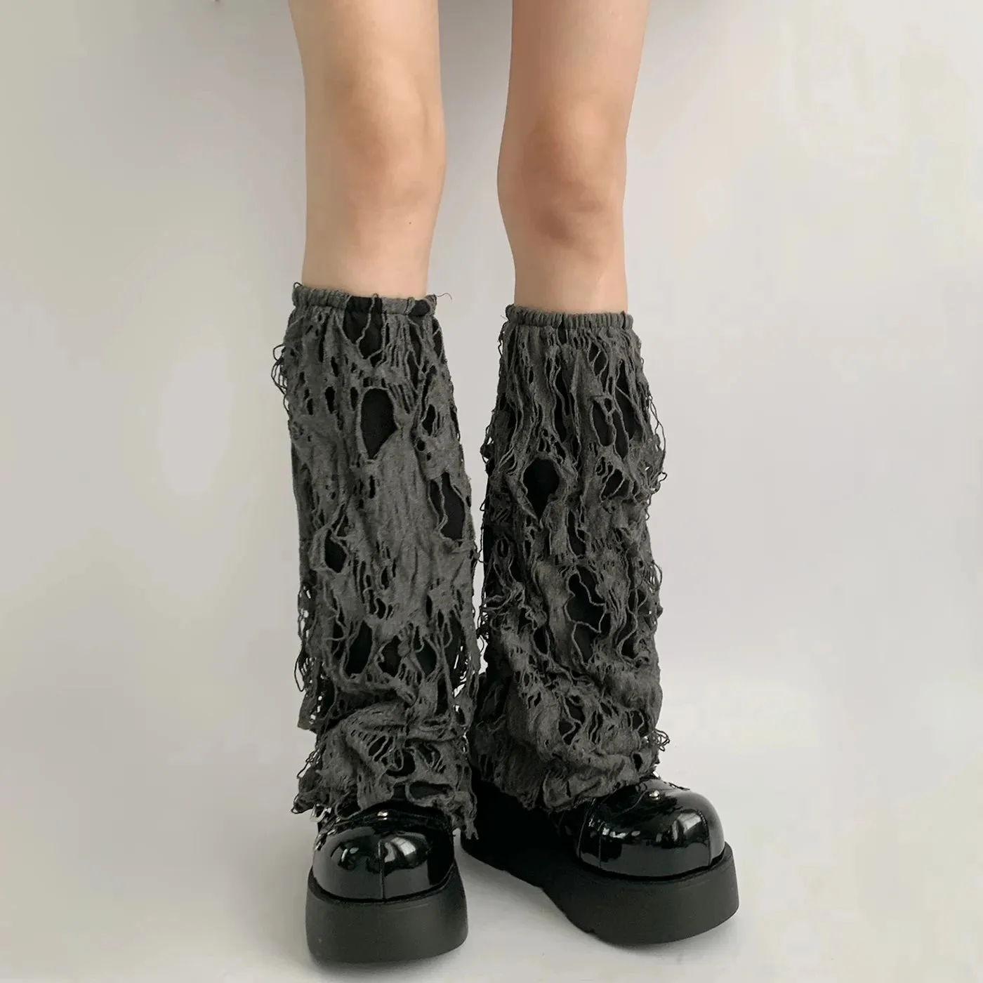 Sohiwoo Gothic Ripped Leg Socks Jk Women Dark Punk Leg Warmer Y2k Beggars Socks with Holes Party Harajuku Leg Cover Boot Cuff Socks