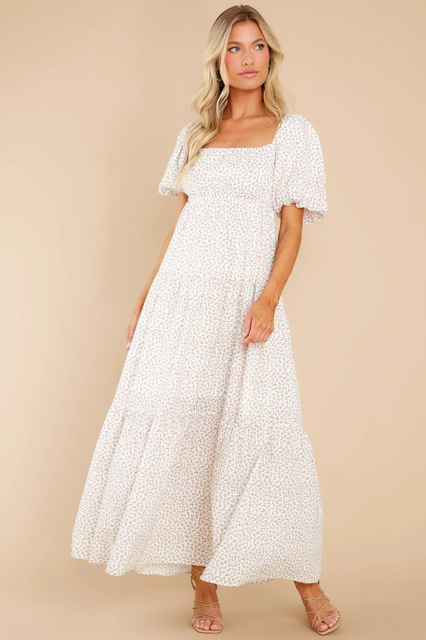 Stay Centered Ivory Floral Print Maxi Dress