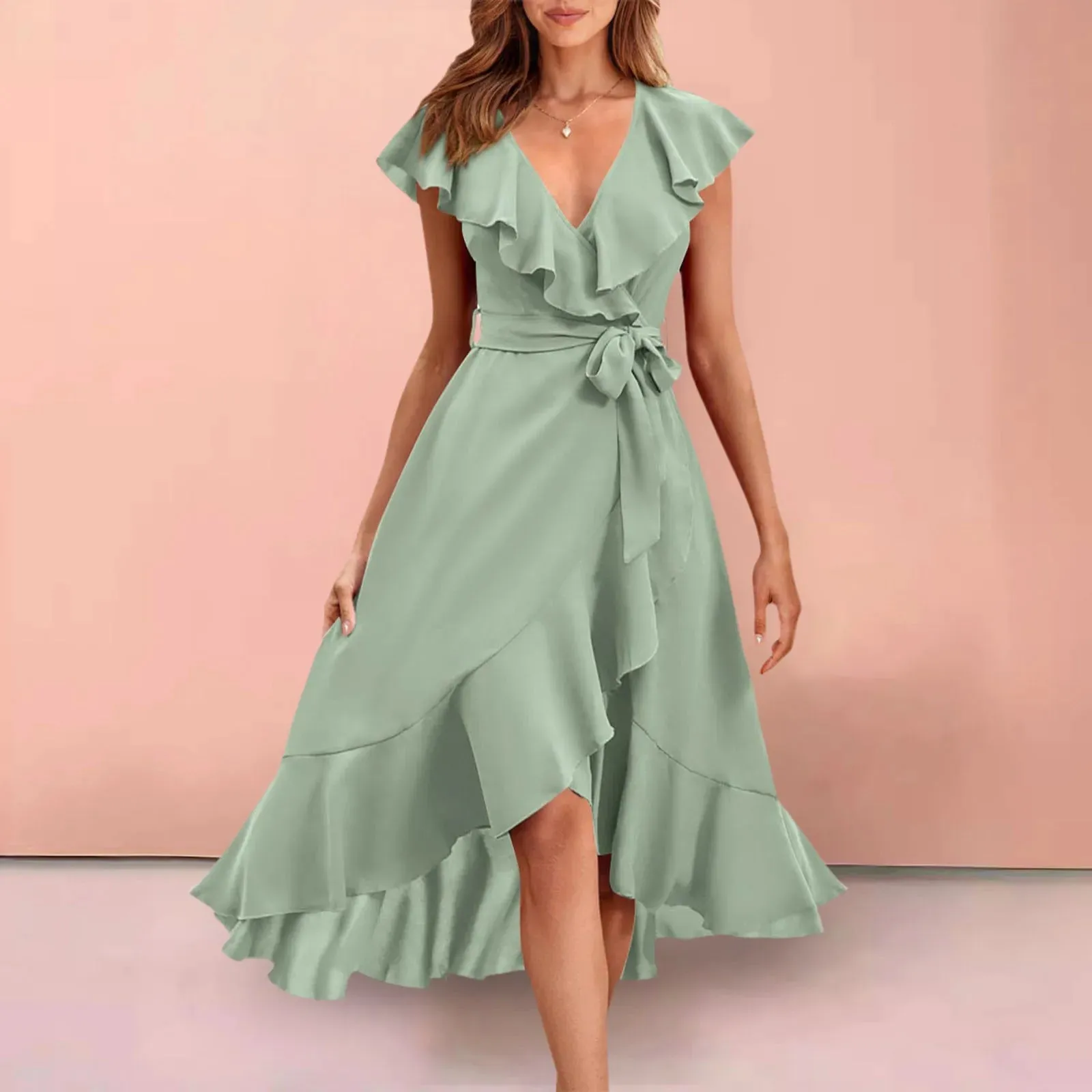 Stitching V Neck Party Knee-length Evening Sexy Fashion Midi Elegant Dress