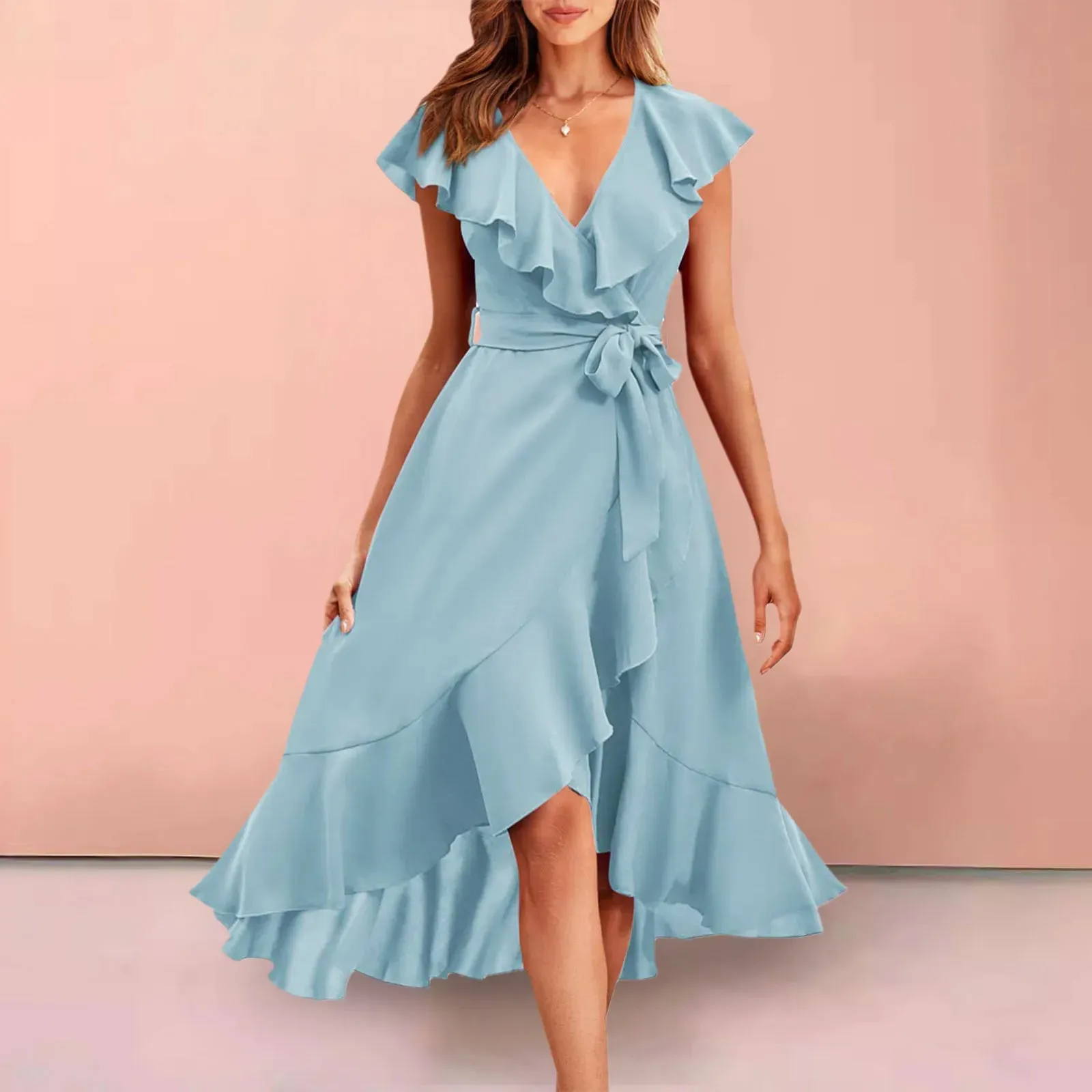 Stitching V Neck Party Knee-length Evening Sexy Fashion Midi Elegant Dress