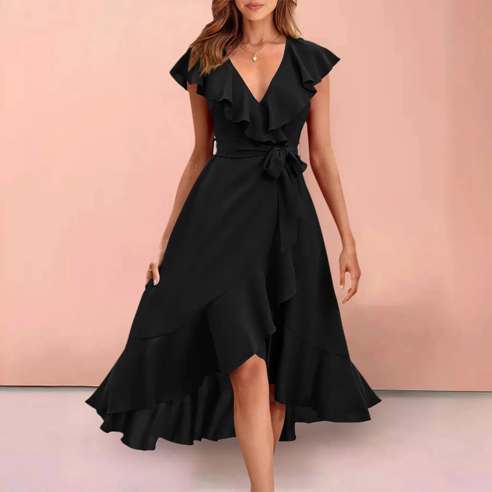 Stitching V Neck Party Knee-length Evening Sexy Fashion Midi Elegant Dress