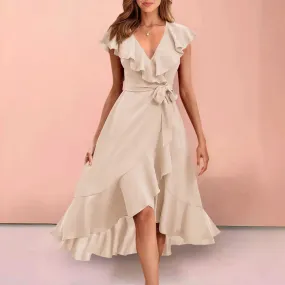 Stitching V Neck Party Knee-length Evening Sexy Fashion Midi Elegant Dress