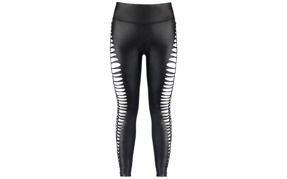 Stretch Wetlook Cut Out Leggings Black