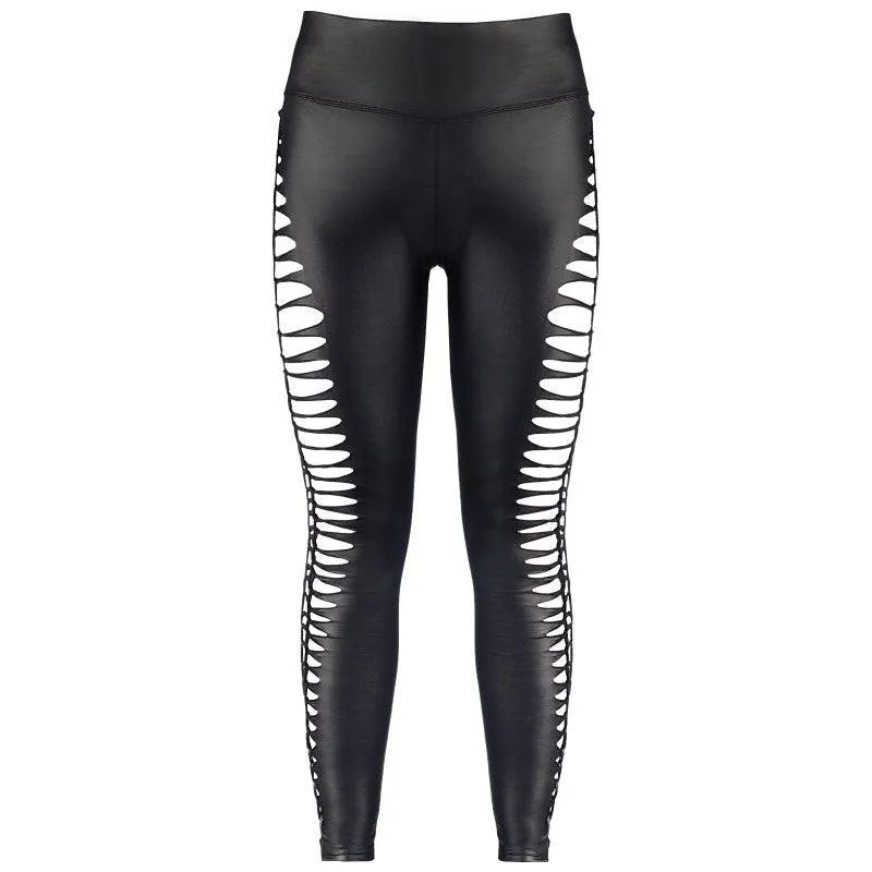 Stretch Wetlook Cut Out Leggings Black