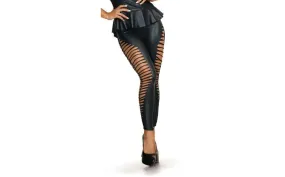 Stretch Wetlook Cut Out Leggings Black