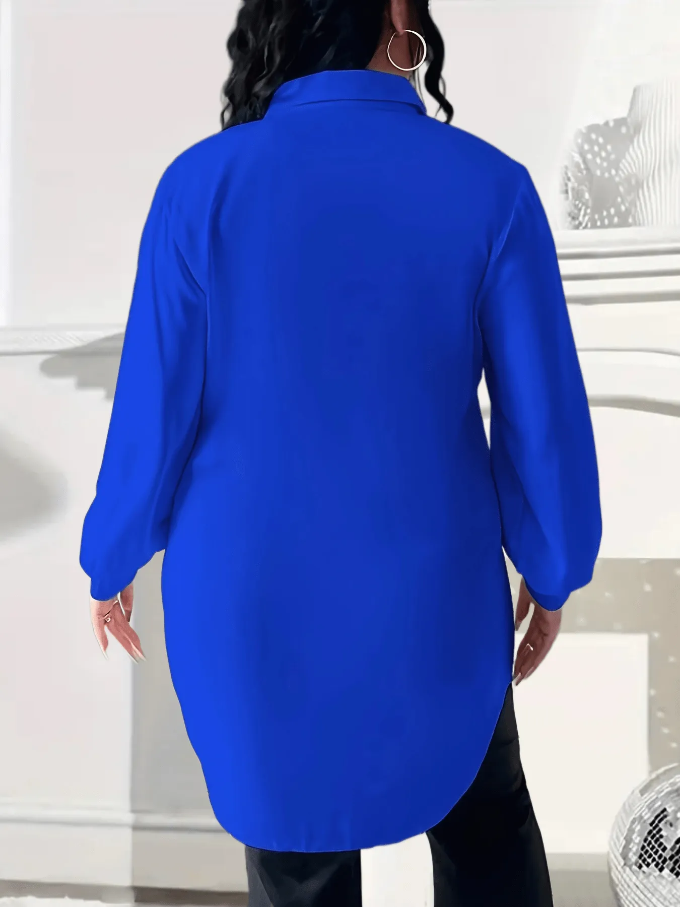 Stylish Plus Size Solid Long Sleeve Blouse for Women