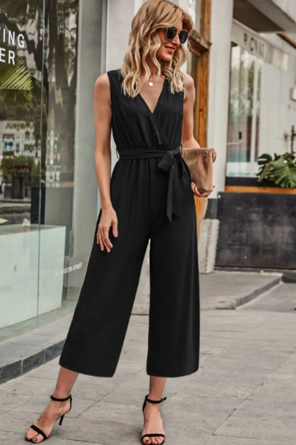 Surplice Front Belted Jumpsuit