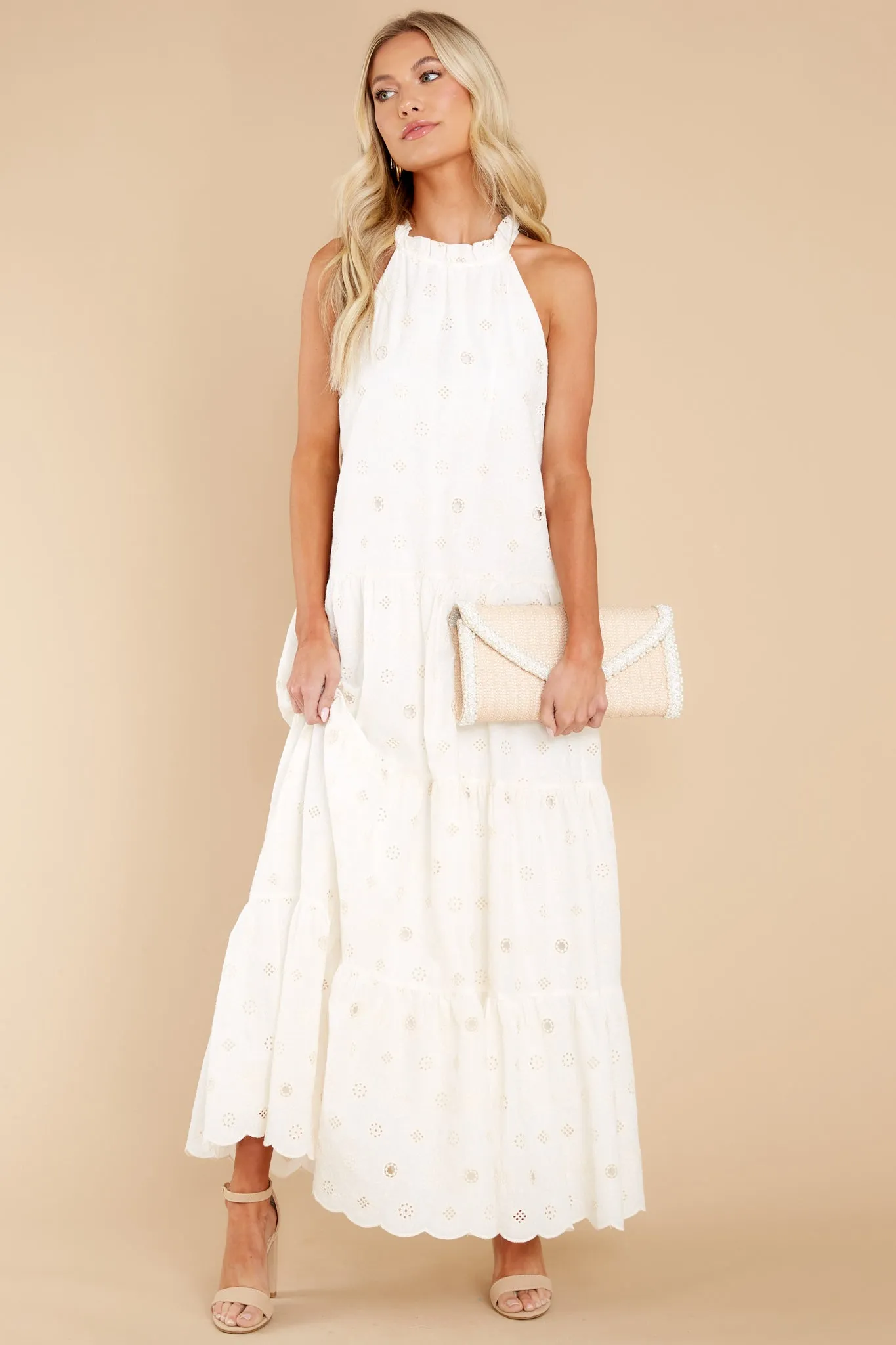 Sweet Excitement Ivory Floral Eyelet Maxi Dress