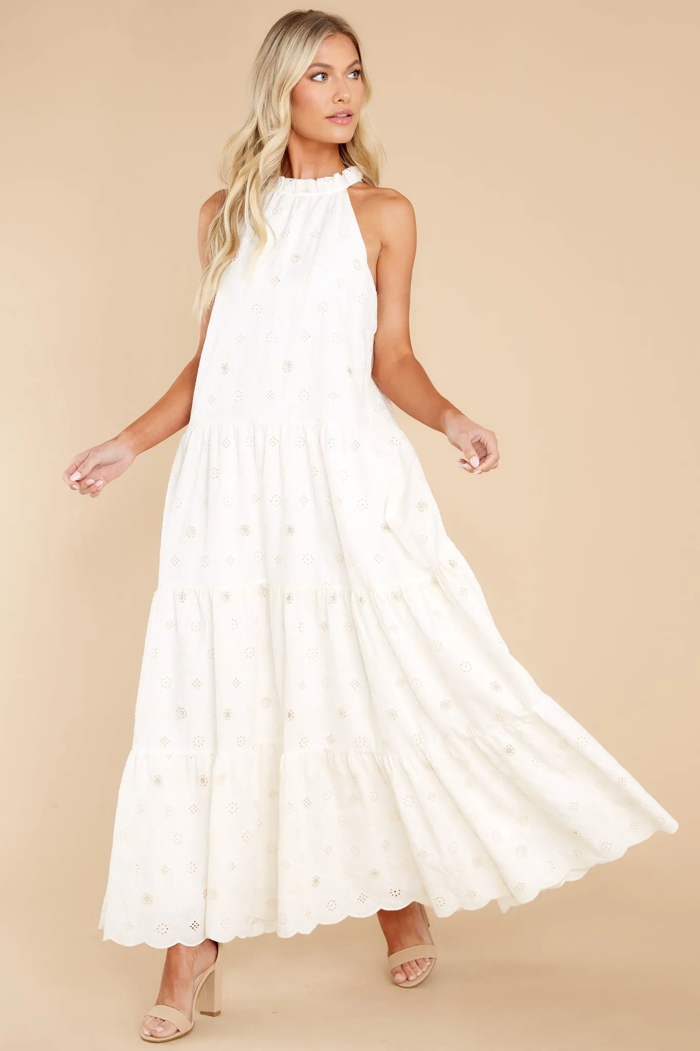 Sweet Excitement Ivory Floral Eyelet Maxi Dress