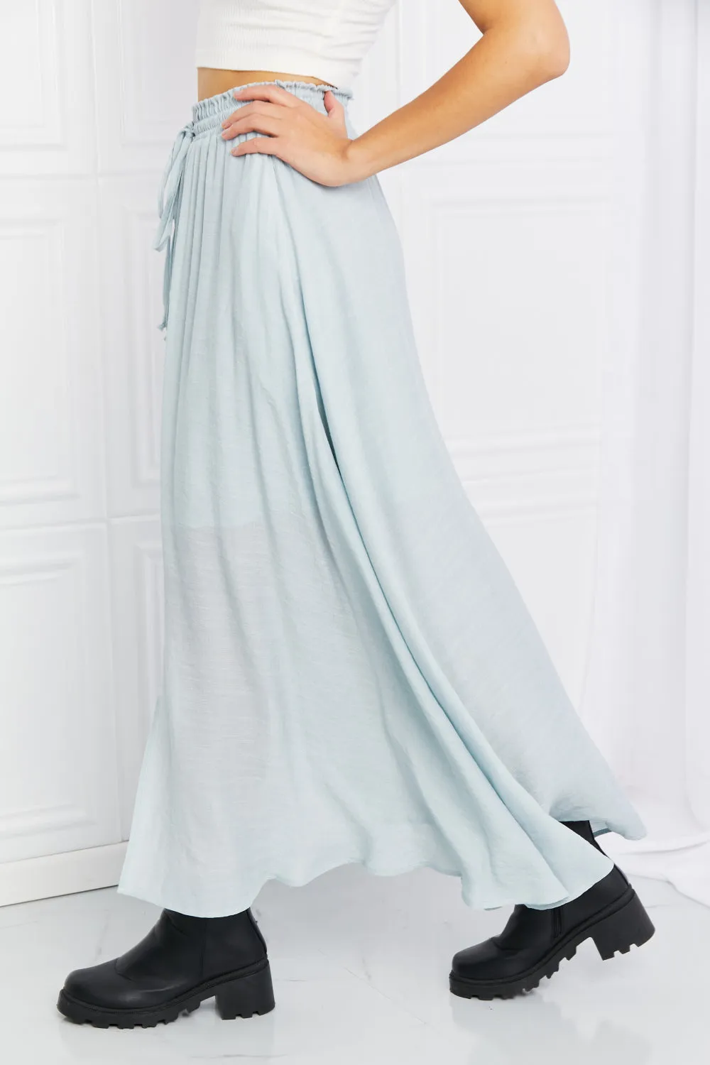 Sweet Lovely by Jen Full Size Leaps and Bounds Slit Maxi Skirt in Misty Blue