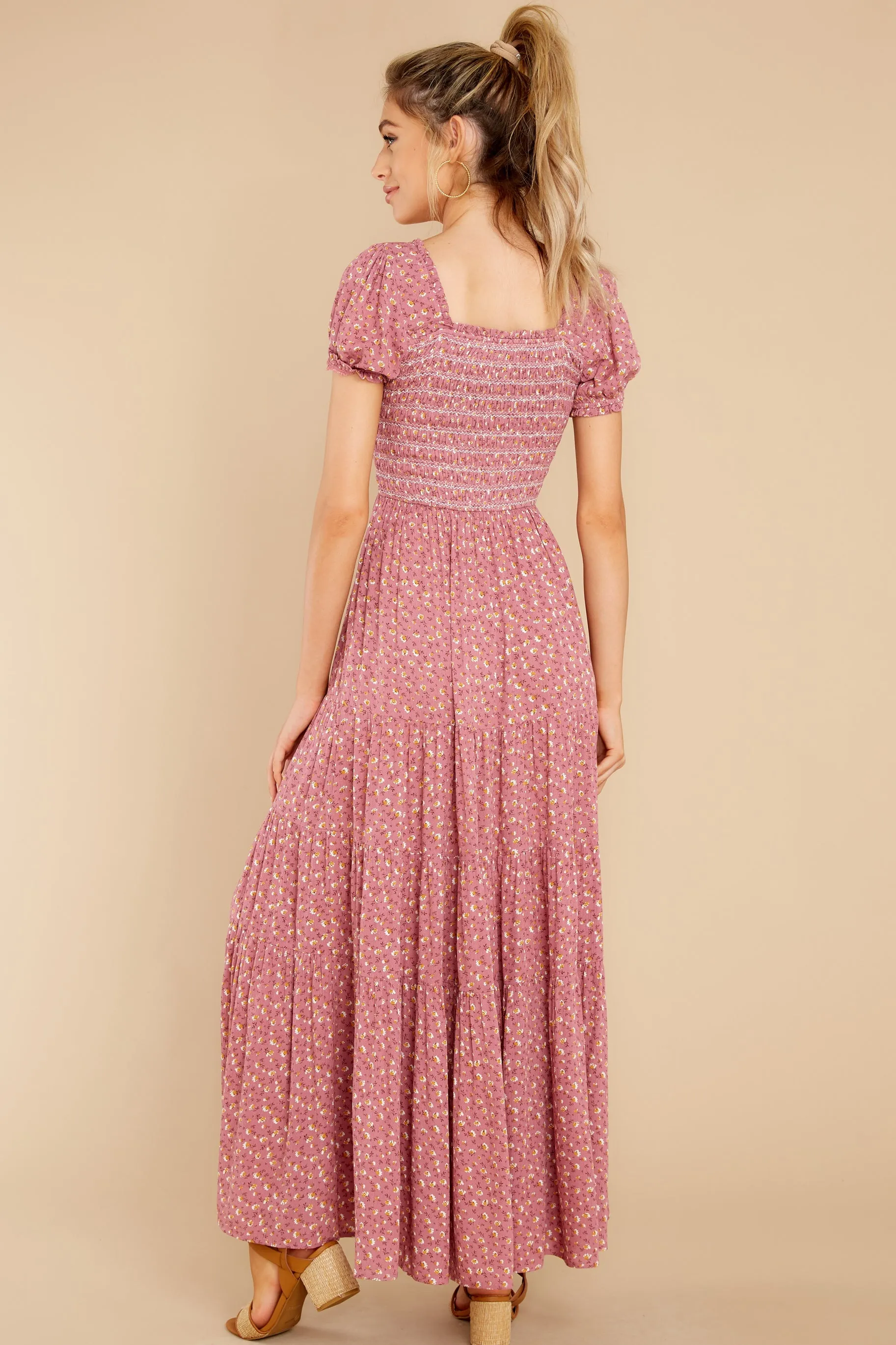 Tagalongs Rose Pink Floral Print Maxi Dress