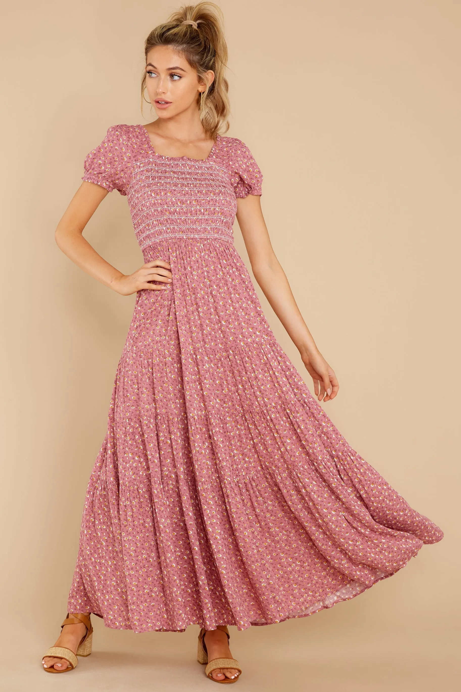 Tagalongs Rose Pink Floral Print Maxi Dress