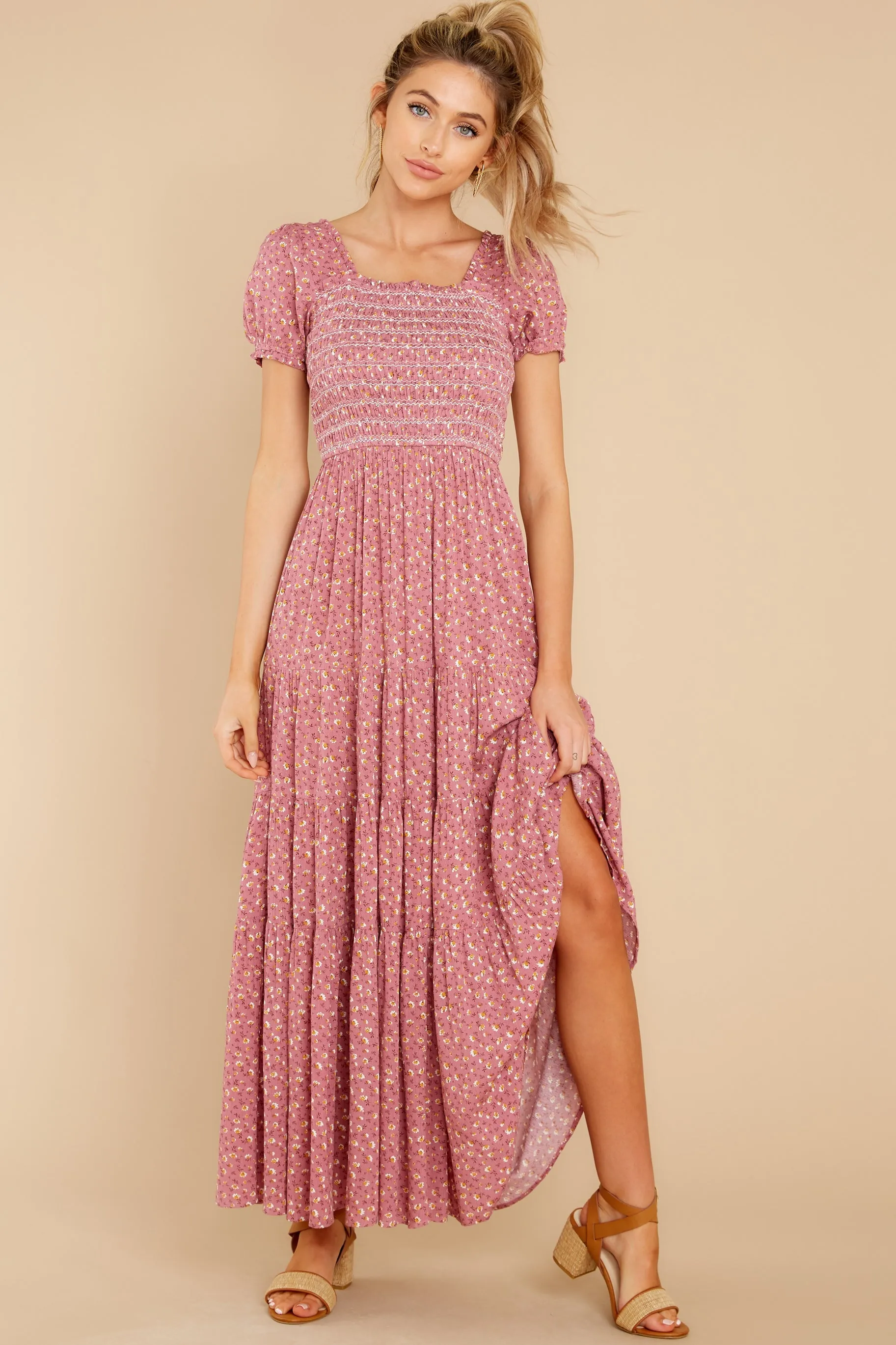 Tagalongs Rose Pink Floral Print Maxi Dress