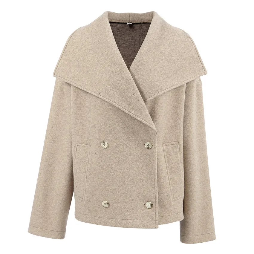 TAVIMART  -  2024 fall fashion trends Commuter French Style Khaki Woolen Coat Women's Winter High-Grade Thickened Double-Breasted Lapel Coat Women's Clothing