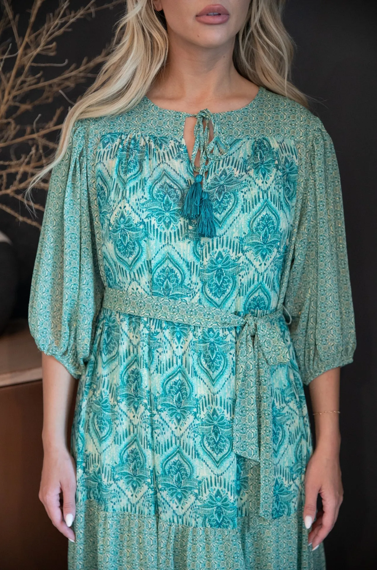 Teal Paisley Print Maxi Dress