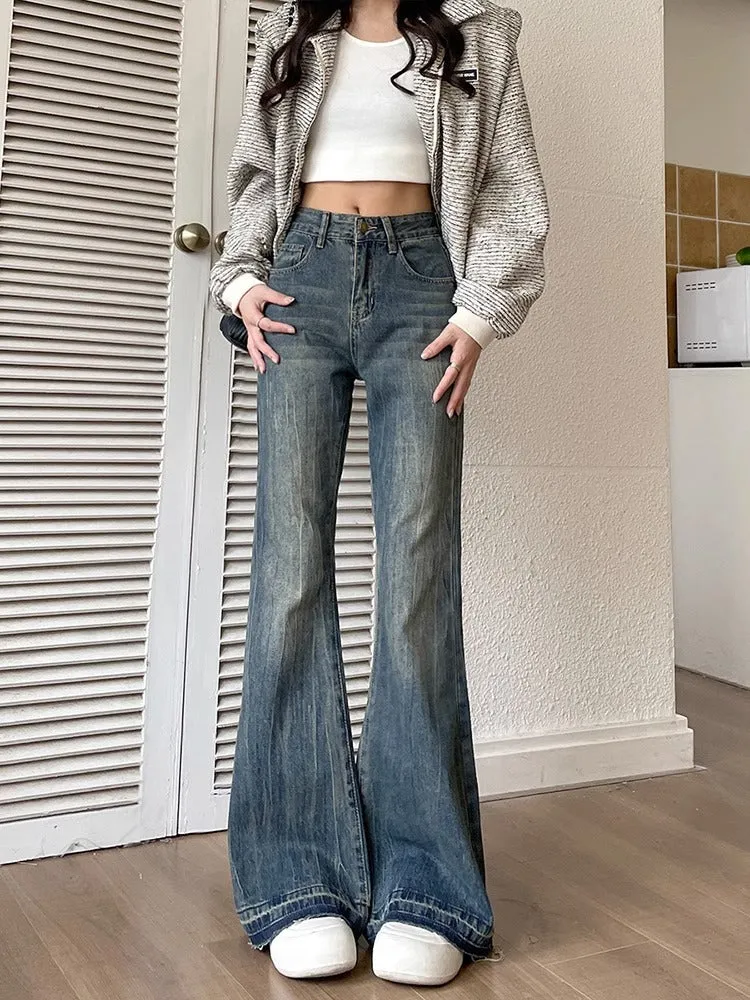 Territory 90s streetwear Women's Skinny Jeans Autumn and Winter New American Retro High Waist Loose Non-Leg Flared Pants Autumn