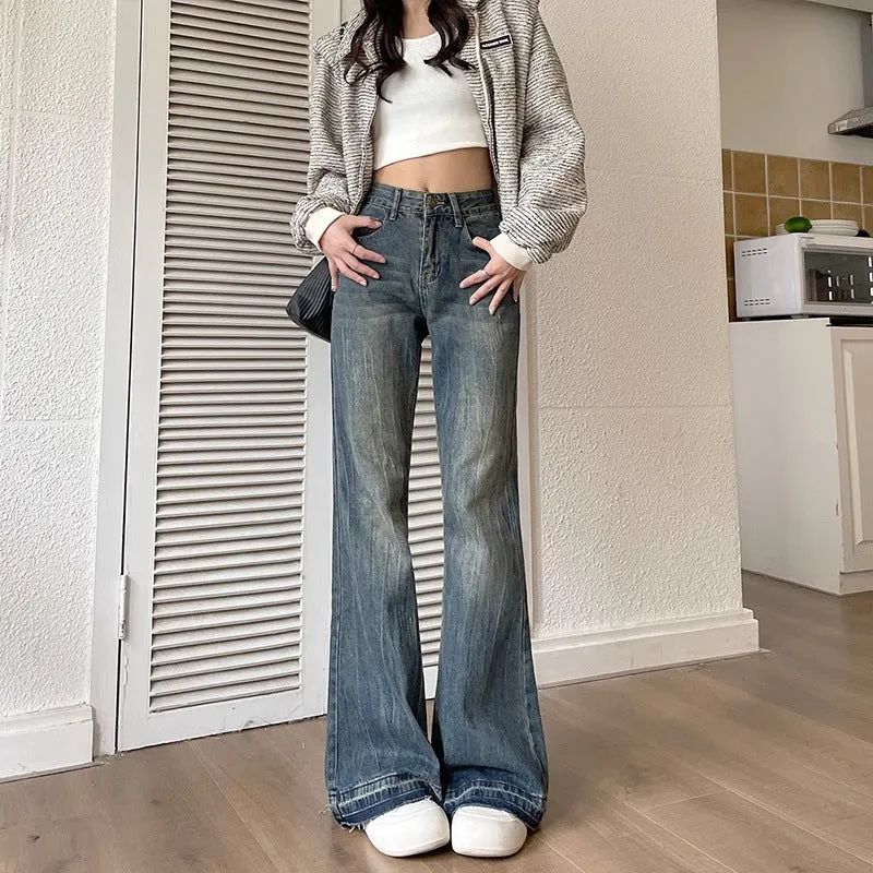 Territory 90s streetwear Women's Skinny Jeans Autumn and Winter New American Retro High Waist Loose Non-Leg Flared Pants Autumn