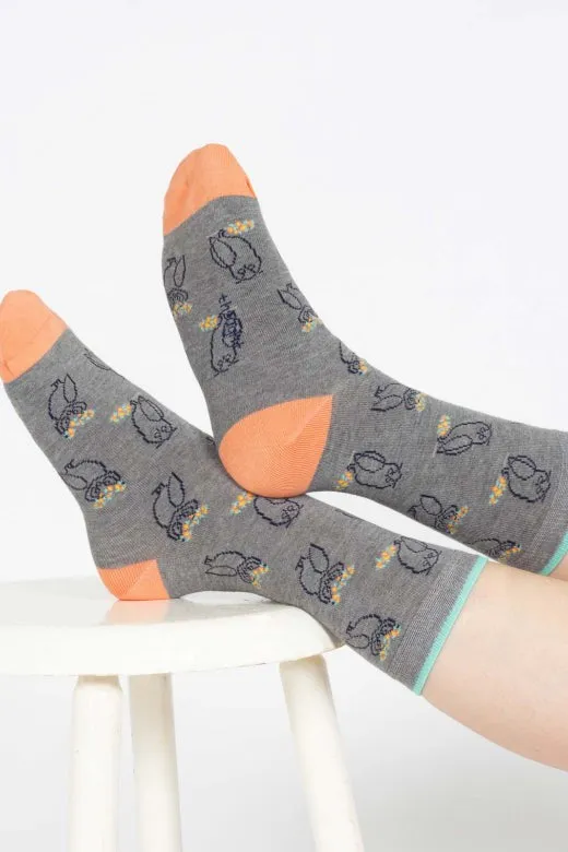 Thought Outline Animal Bamboo Socks in Grey Owl