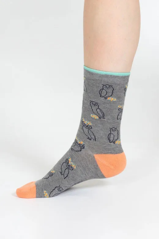 Thought Outline Animal Bamboo Socks in Grey Owl